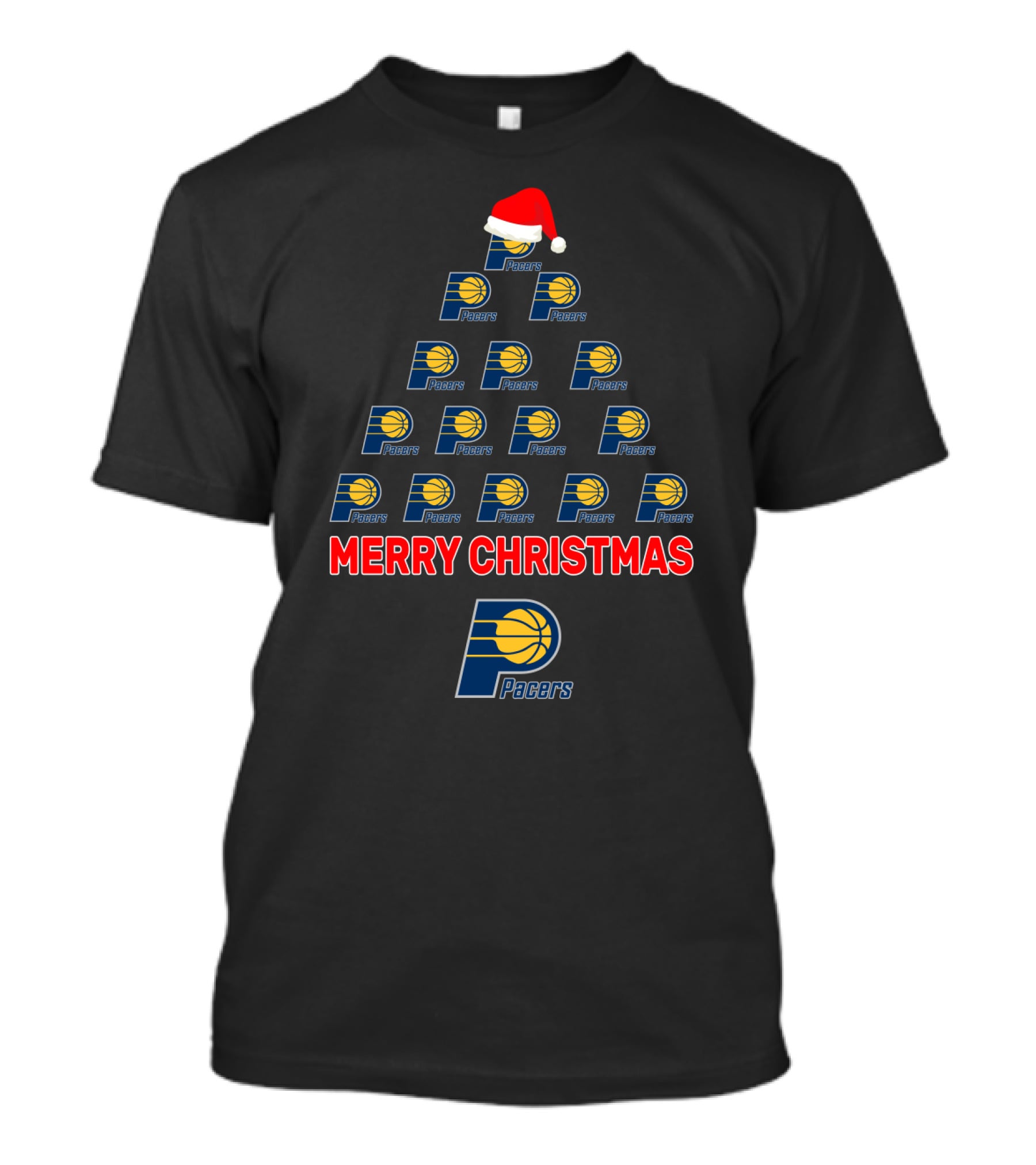 Indiana Pacers Merry Christmas Holiday Tree With Santa Hat T-Shirt