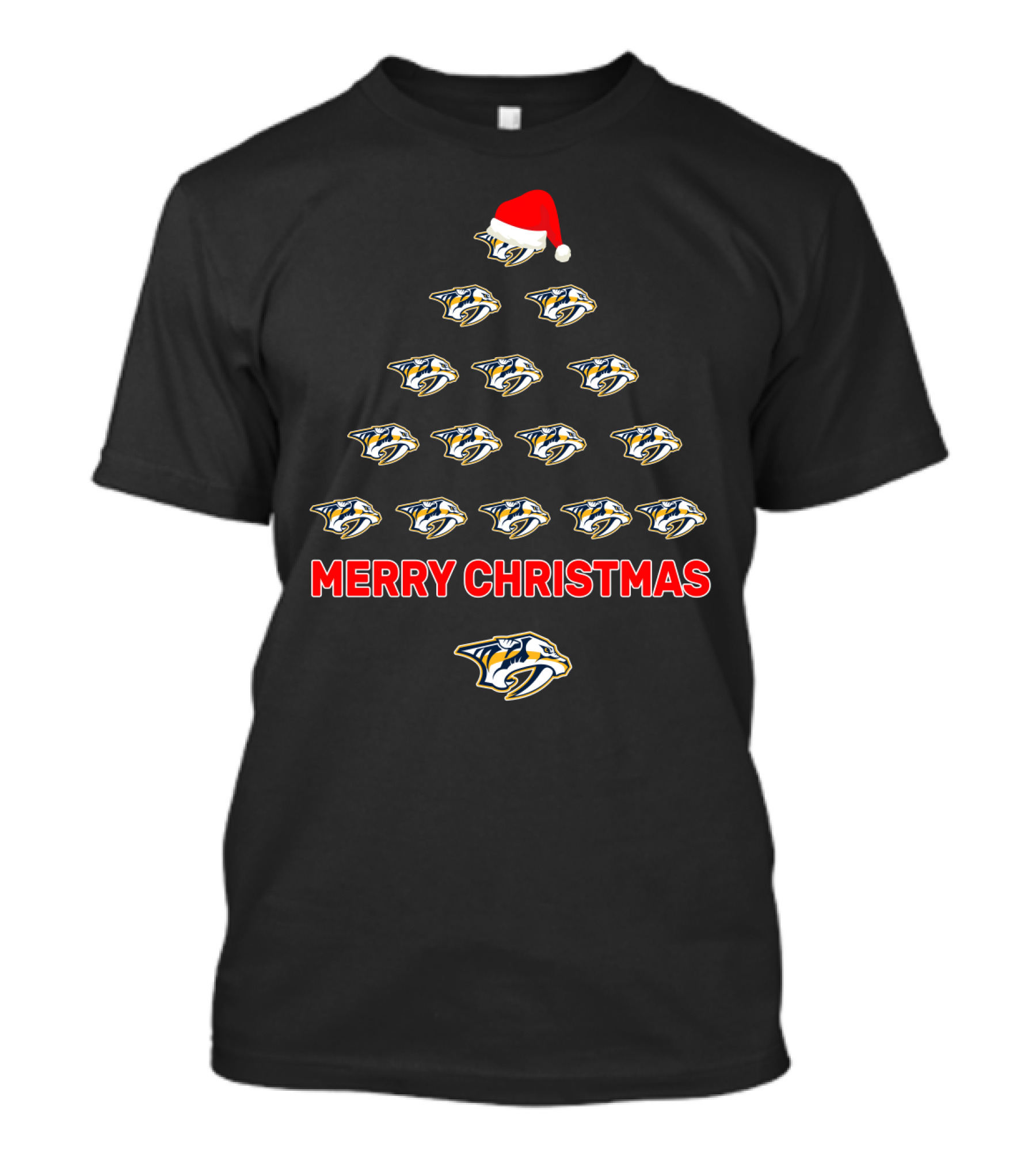 Merry Christmas Nashville Predators Fans Santa Hat Tree Holiday Decor T-Shirt