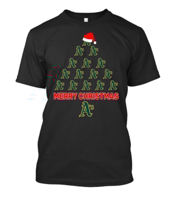 Merry Christmas Tree For Oakland Athletics A's Fans With Santa Hat T-Shirt