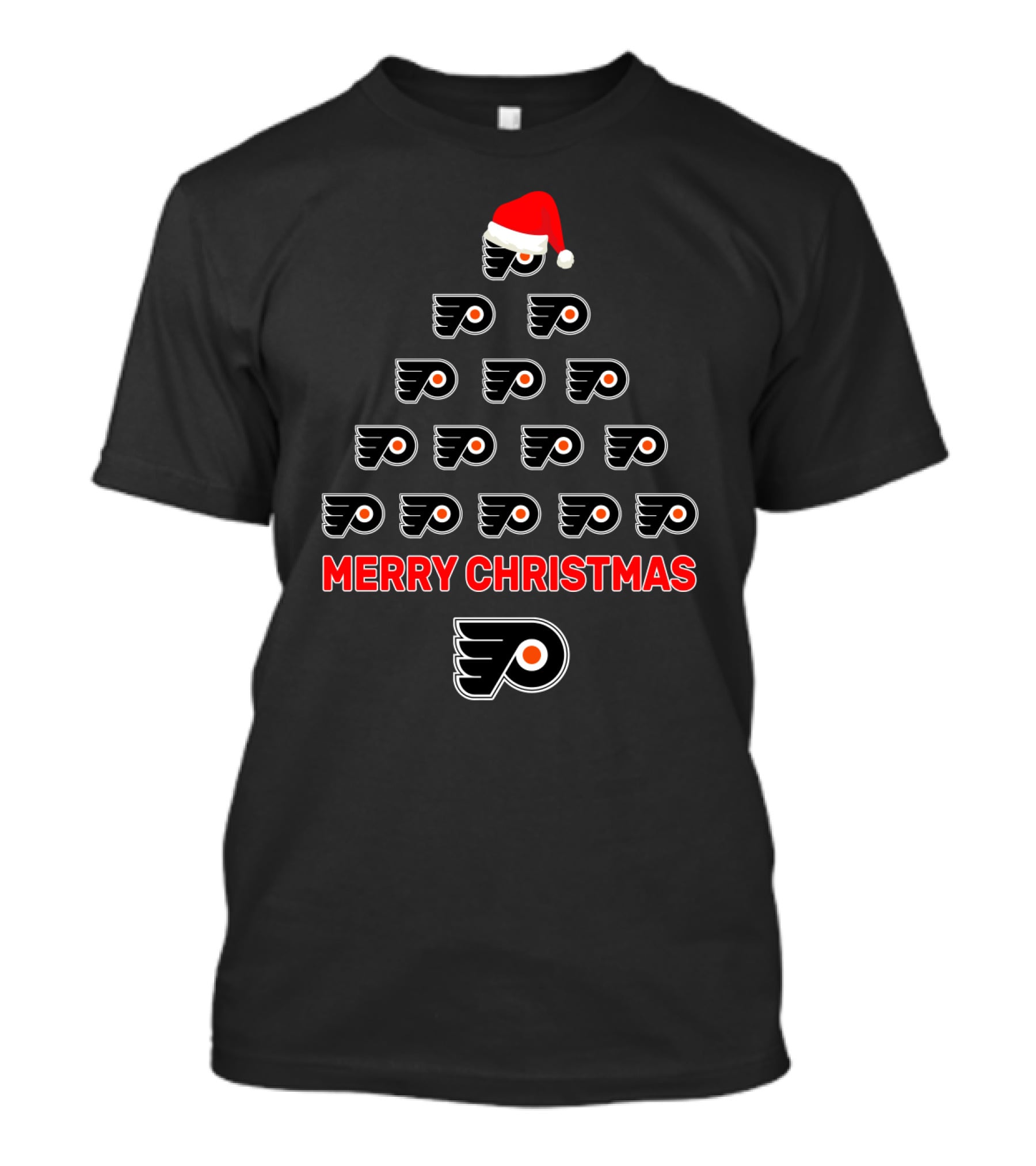 Philadelphia Flyers Merry Christmas Tree Design With Santa Hat T-Shirt