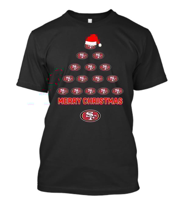 Merry Christmas San Francisco 49ers Tree With Santa Hat T-Shirt