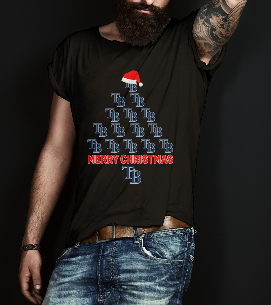Merry Christmas Tampa Bay Rays Tree With Santa Hat T-Shirt