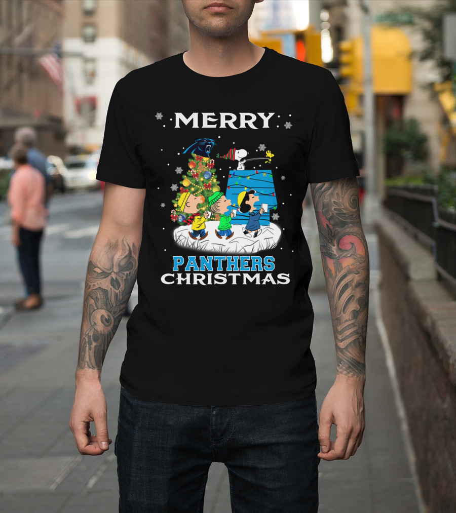 Merry Carolina Panthers Christmas Snoopy Peanuts Fans T-Shirt