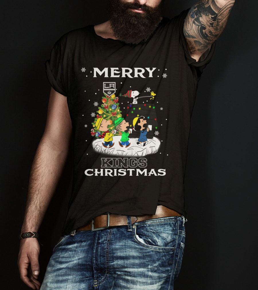 Merry Los Angeles Kings Christmas With Snoopy And Peanuts Characters T-Shirt