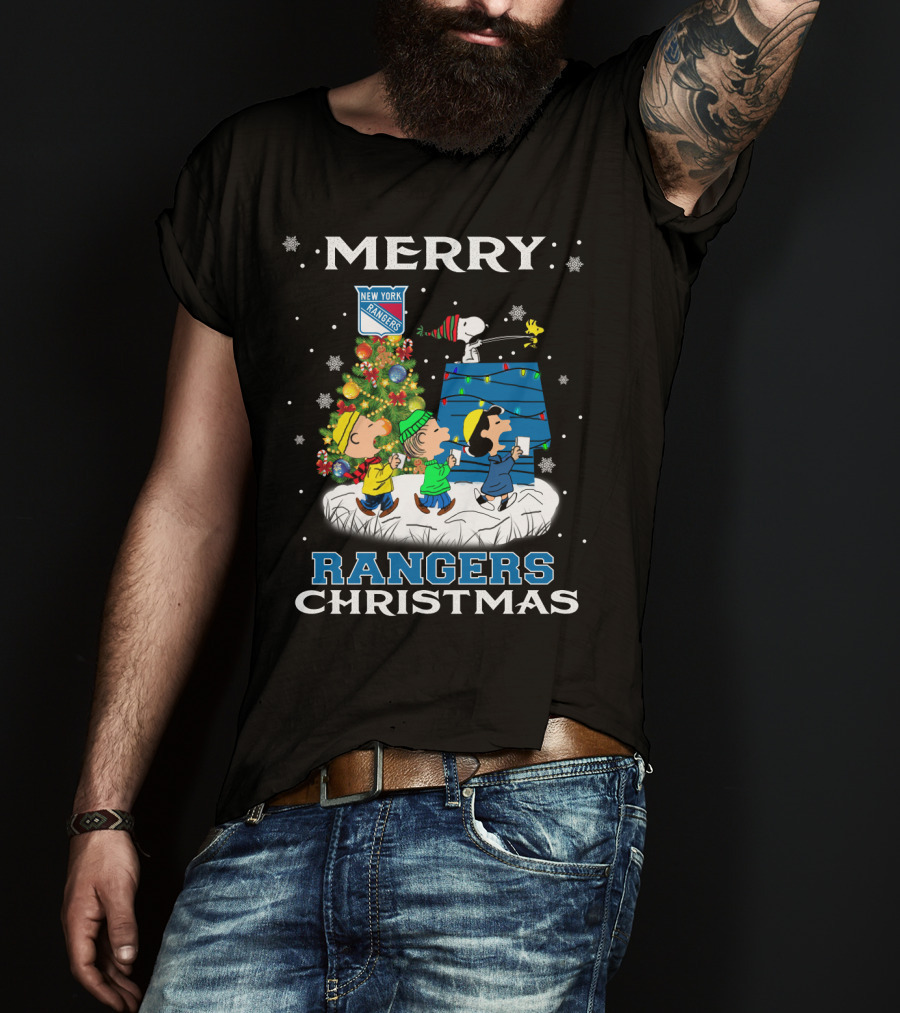 Merry New York Rangers Christmas With Snoopy And Friends Festive T-Shirt