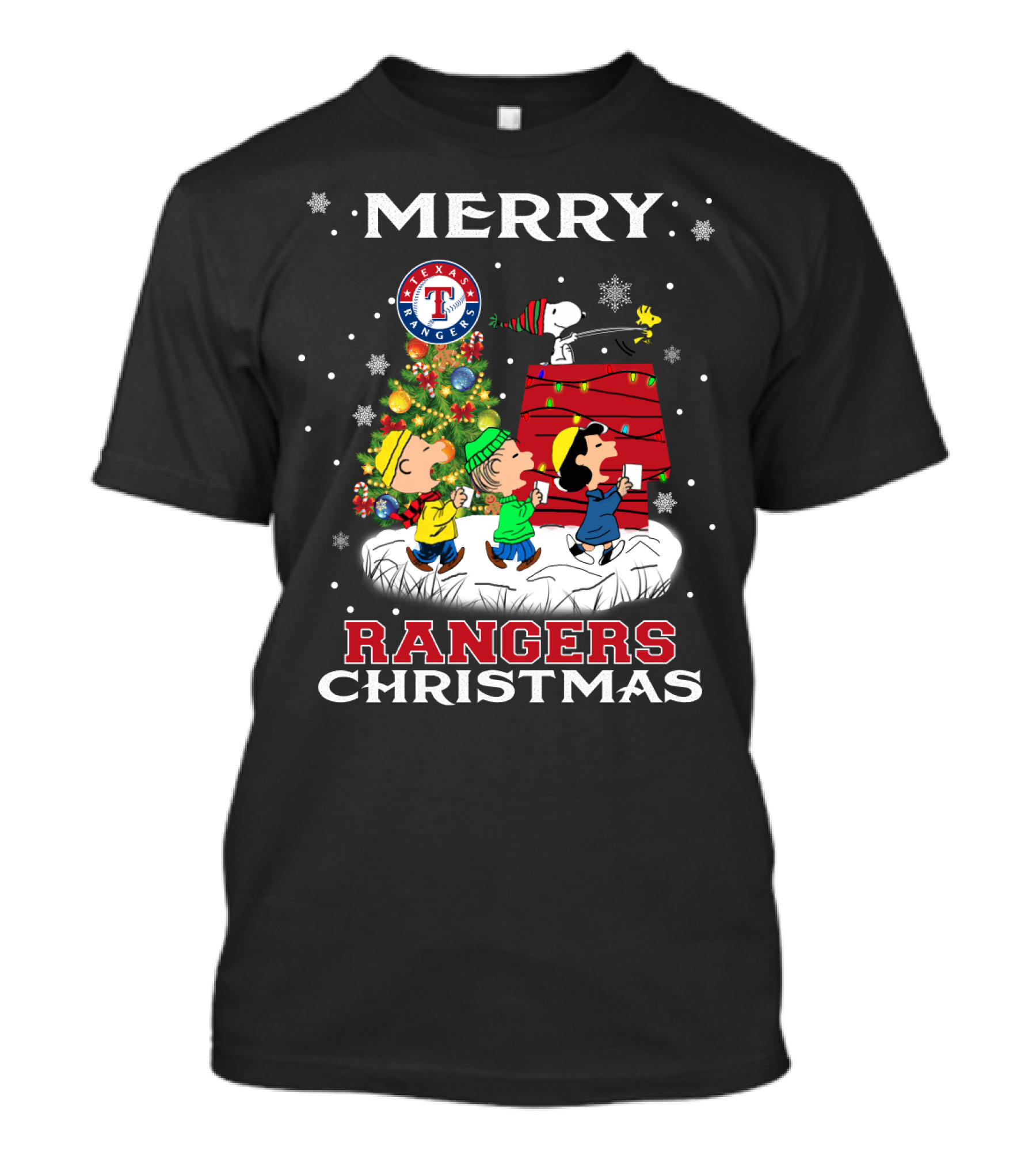 Texas Rangers Snoopy Christmas Celebration With Peanuts Characters T-Shirt