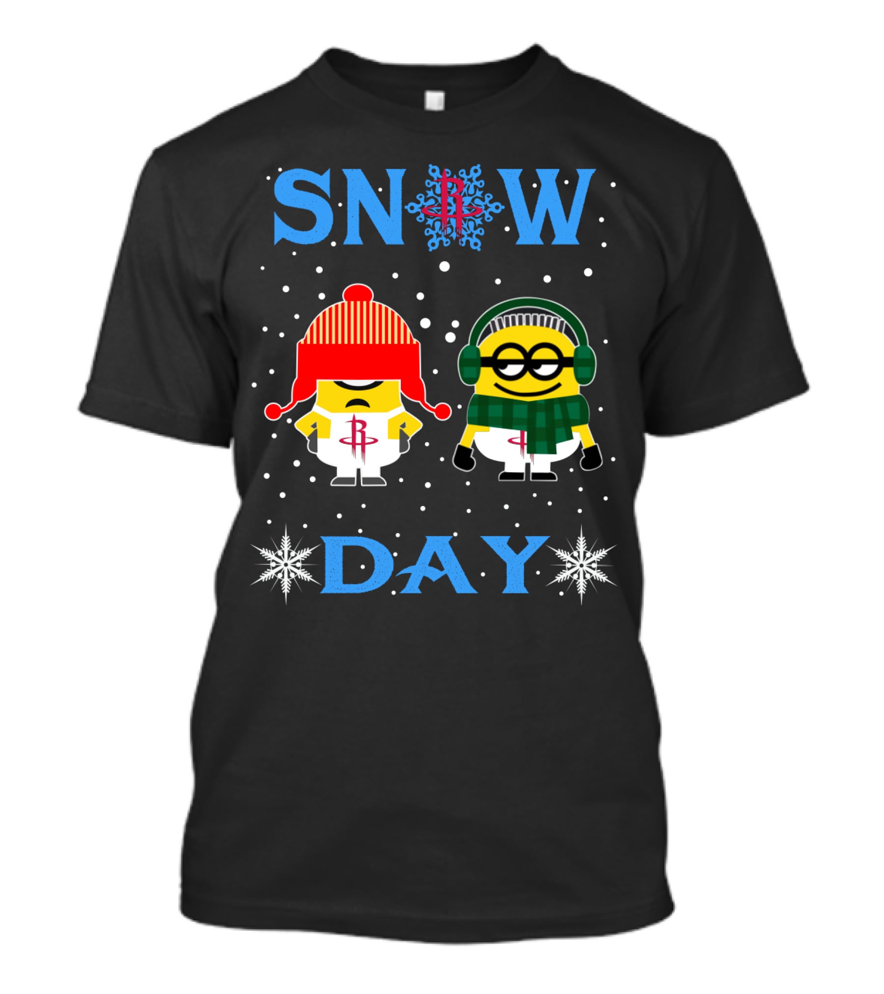 Snow Day With Houston Rockets And Minion Fans In Winter Attire T-Shirt