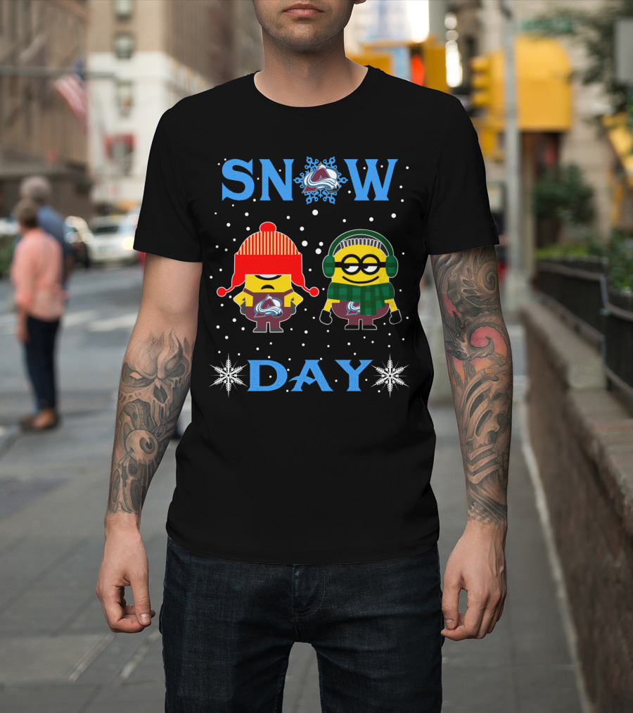 Colorado Avalanche Snow Day with Minions in Winter Gear T-Shirt