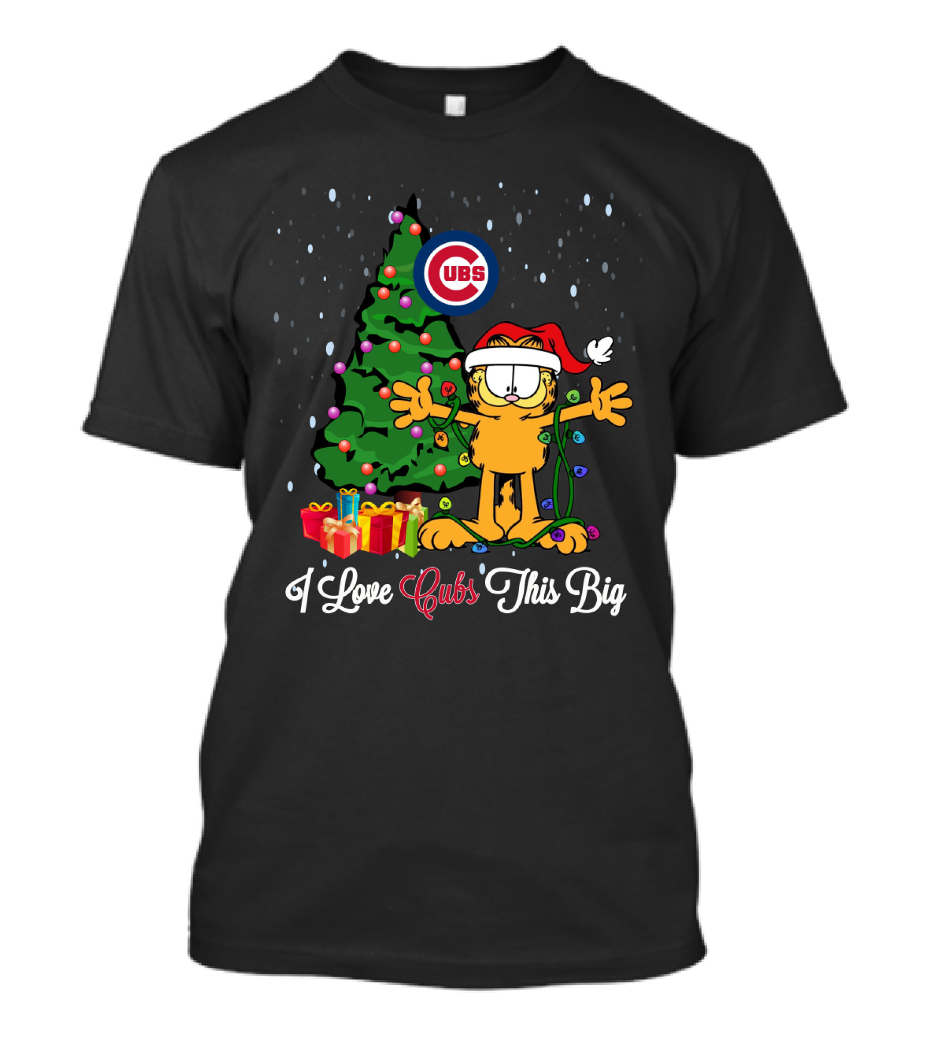 Garfield Love Cubs Christmas Tree Presents Santa Hat Snowflakes T-Shirt