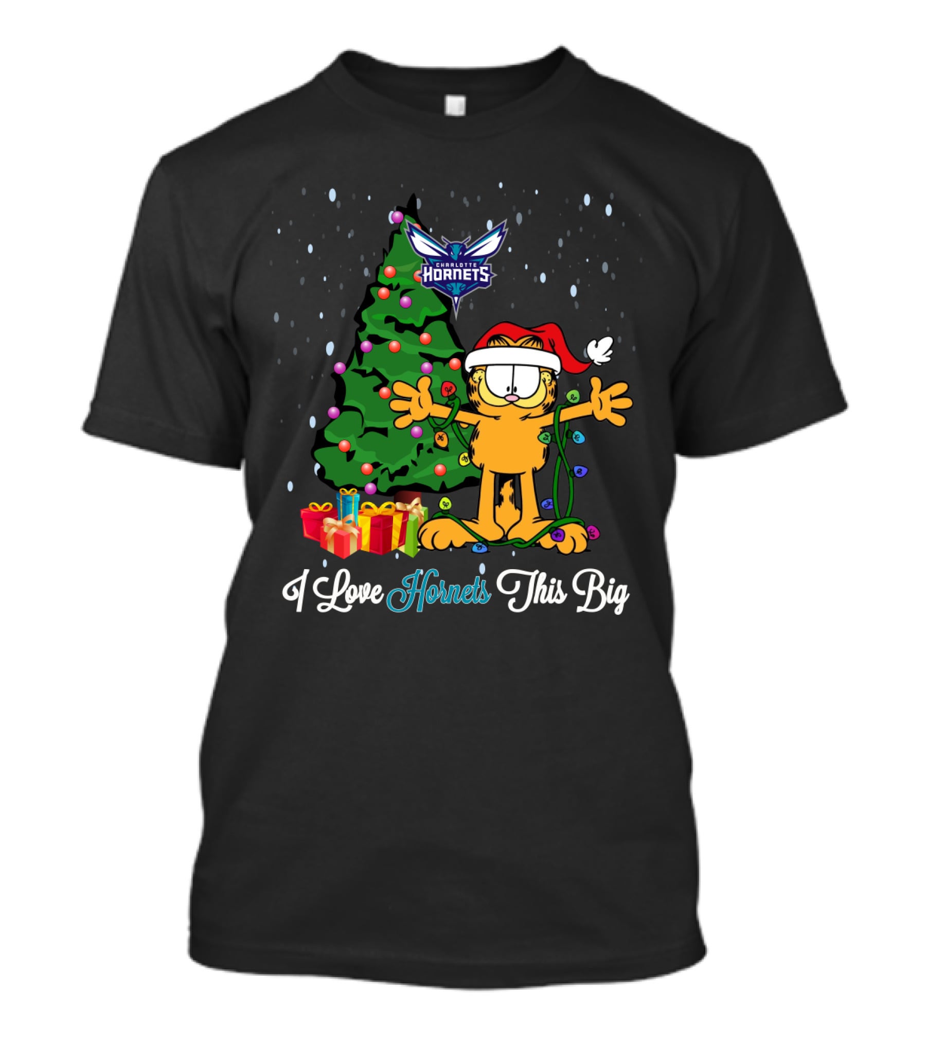 I Love Hornets This Big Xmas Garfield Cat Charlotte Hornets T-Shirt