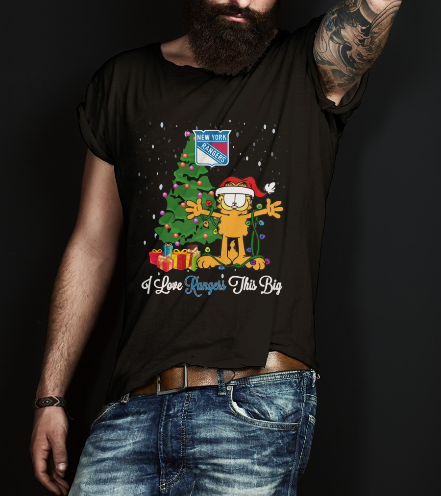 New York Rangers Xmas Garfield Cat Holiday Scene I Love Rangers This Big T-Shirt
