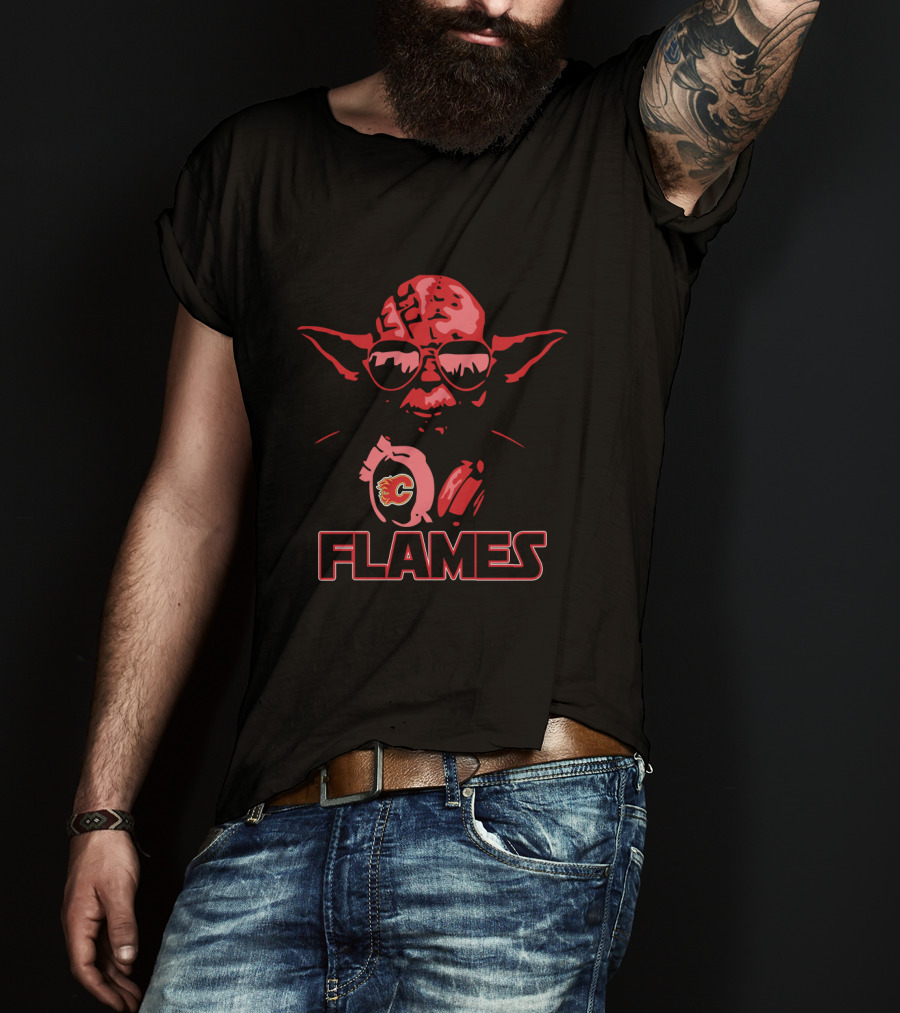 Calgary Flames Hockey Meets Yoda From Star Wars In Unique Fan Mashup T-Shirt