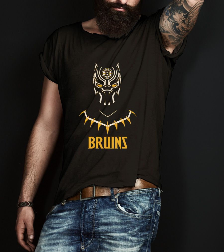 Black Panther Boston Bruins Mashup Fan Art With Bruins T-Shirt