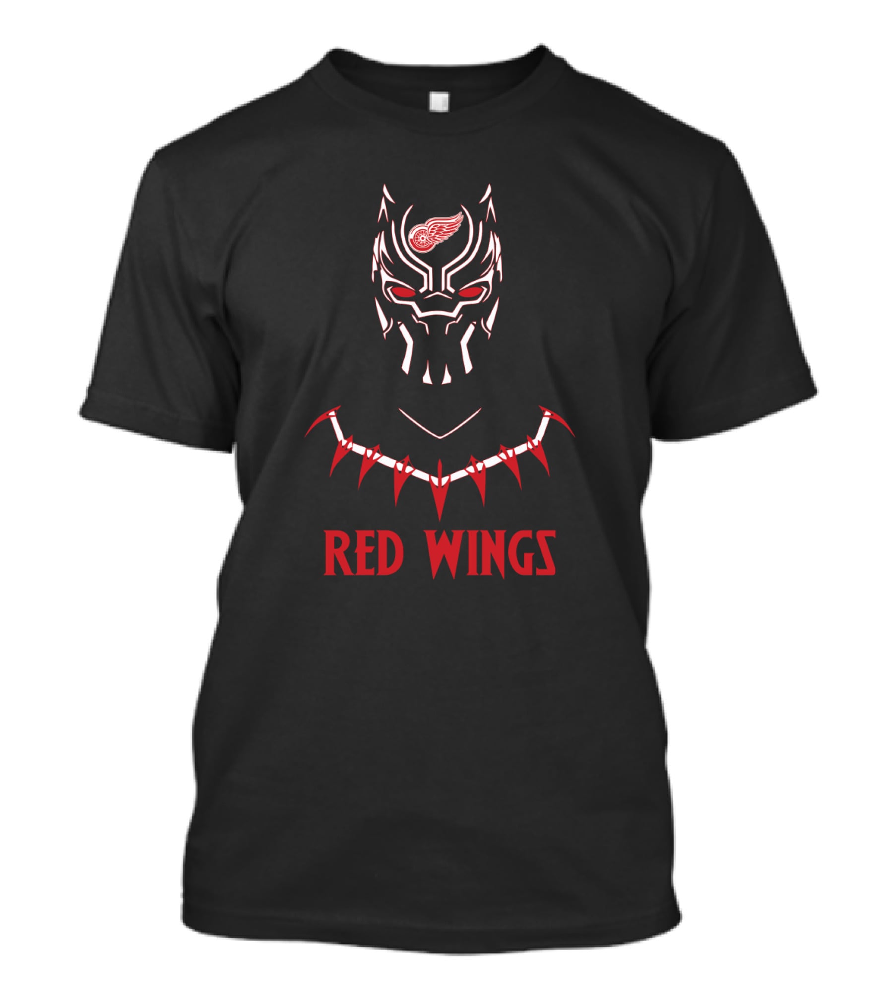 Black Panther Mask With Detroit Red Wings Logo And Red Wings T-Shirt