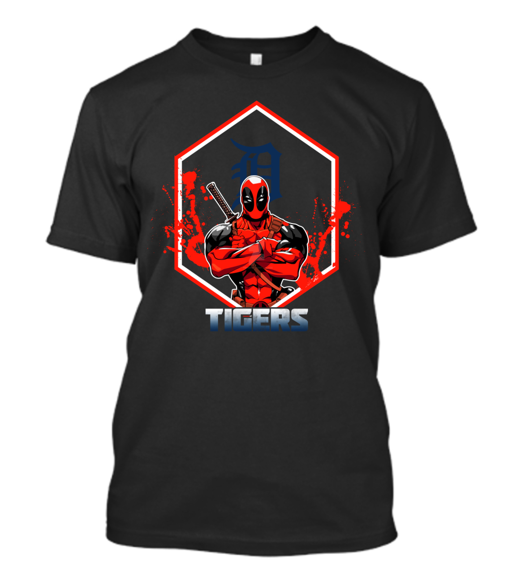 Deadpool Detroit Tigers Collaboration Fan Art With Samurai Sword T-Shirt