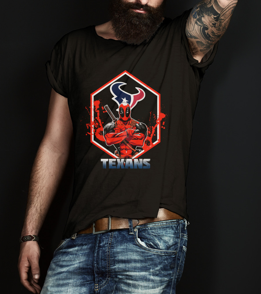 Deadpool Houston Texans Fans Marvel Crossover T-Shirt
