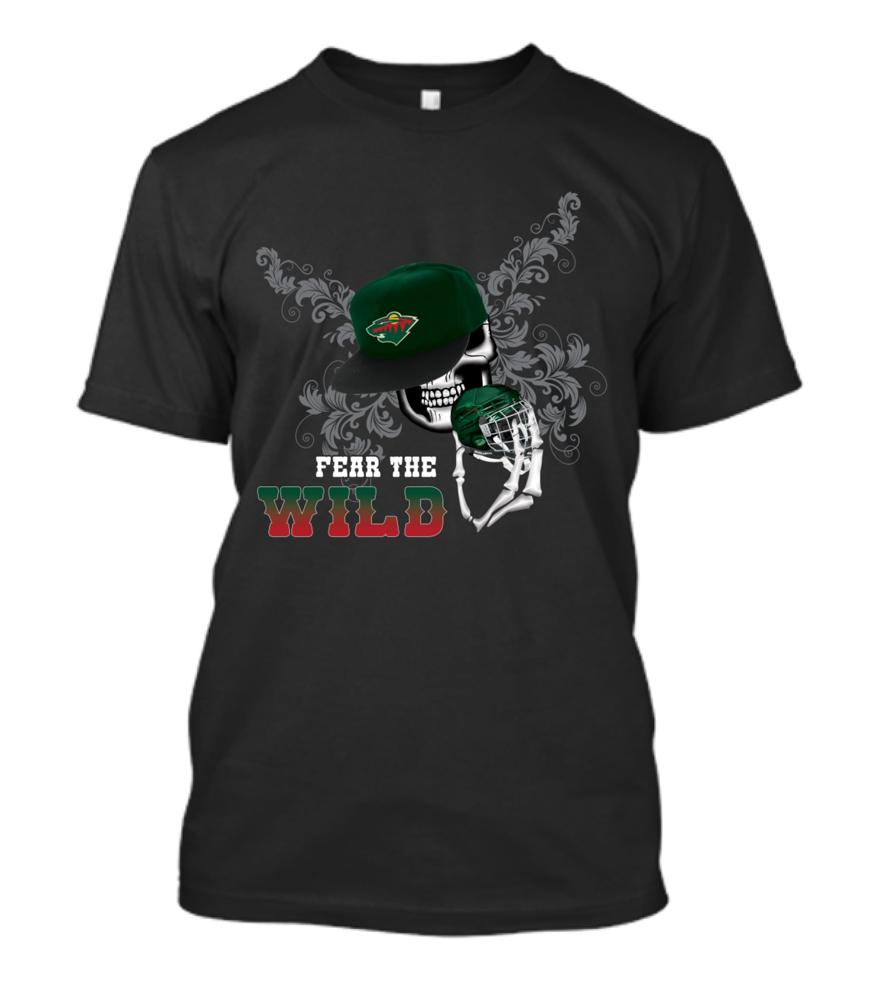 Fear The Minnesota Wild Skull With Hockey Cap And Stick T-Shirt