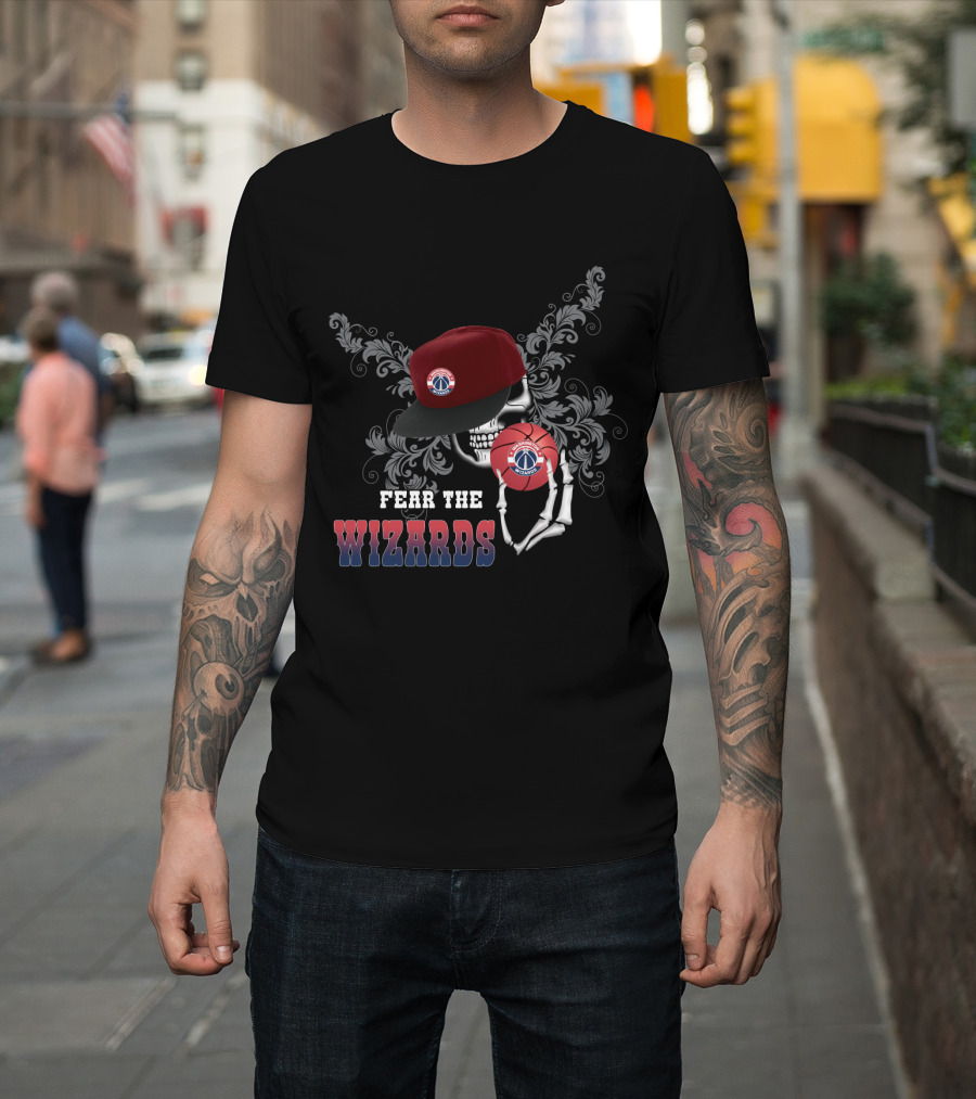 Fear The Wizards Skull Hat Basketball Fan Tribute Washington T-Shirt