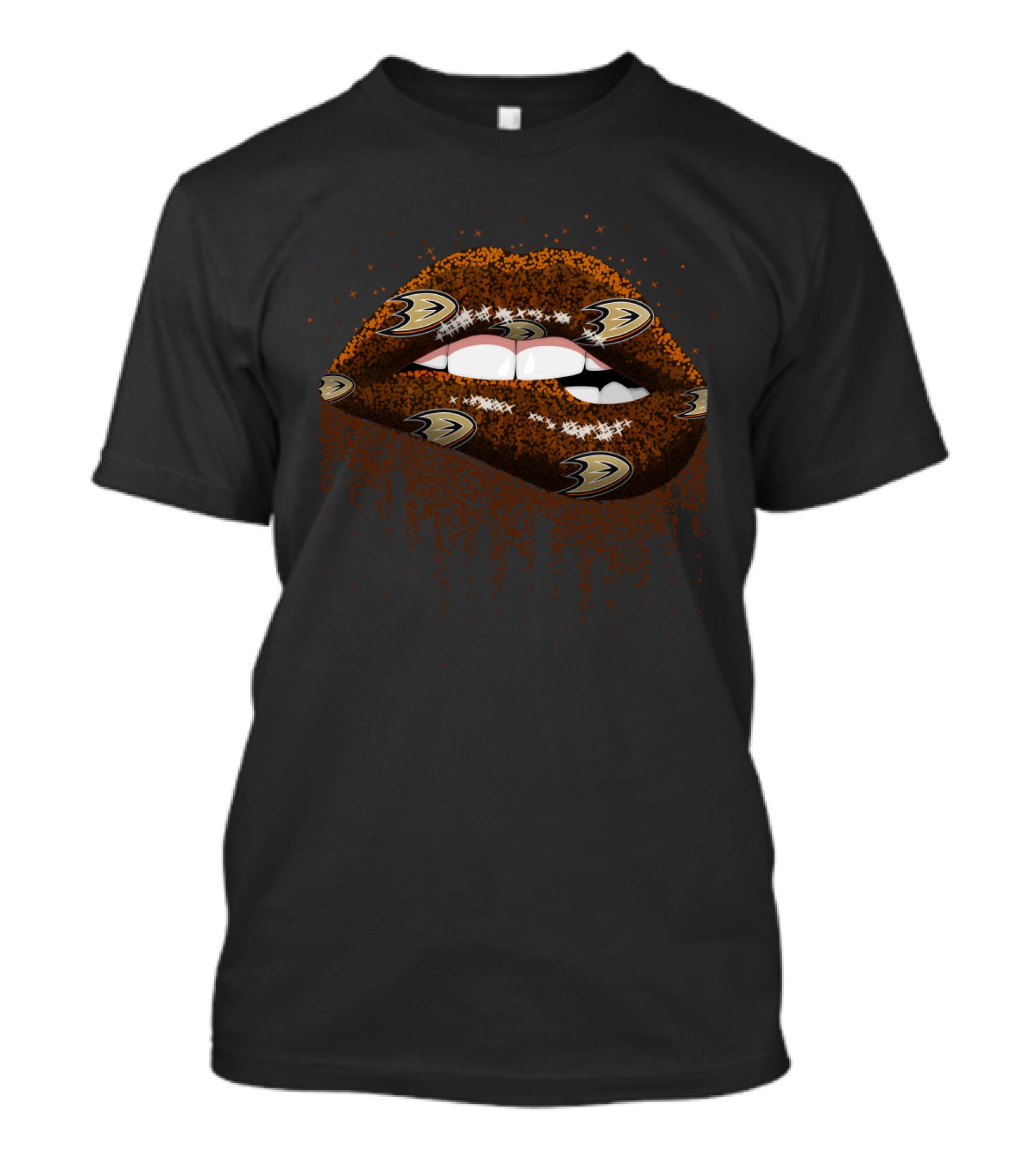 Anaheim Ducks Glitter Lips Fan Art With Team Logo Elements T-Shirt