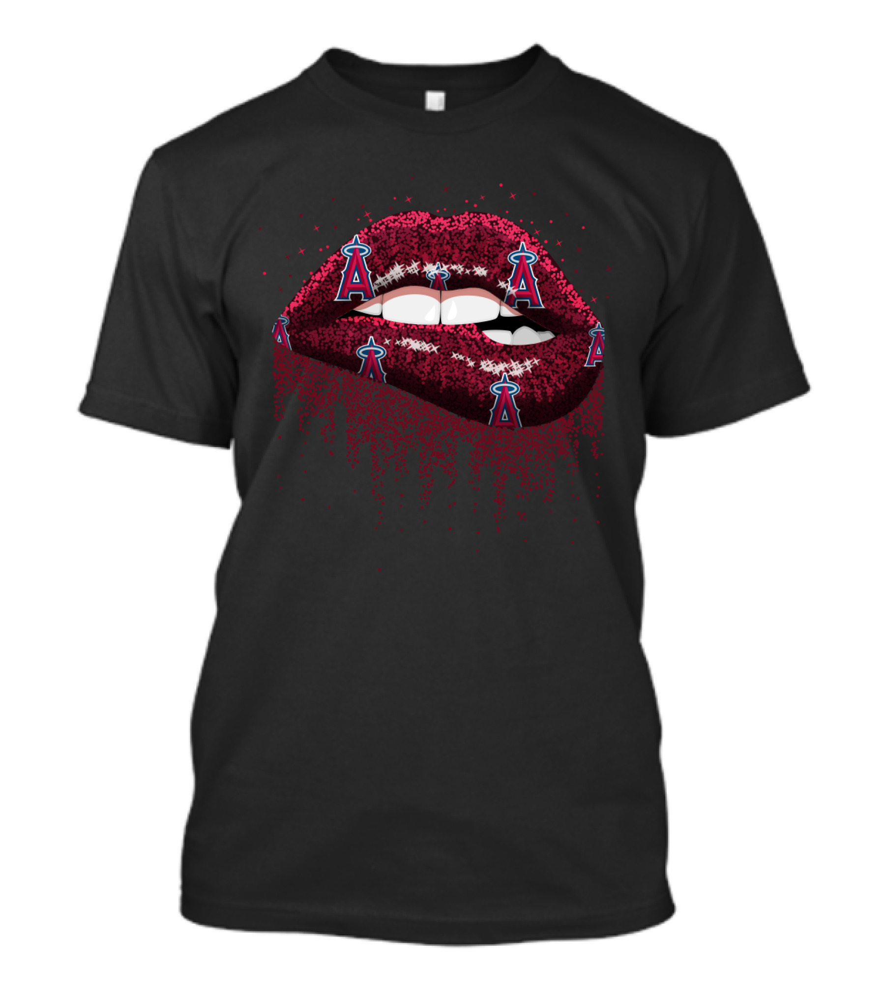 Los Angeles Angels Glitter Lips Fan Graphics T-Shirt