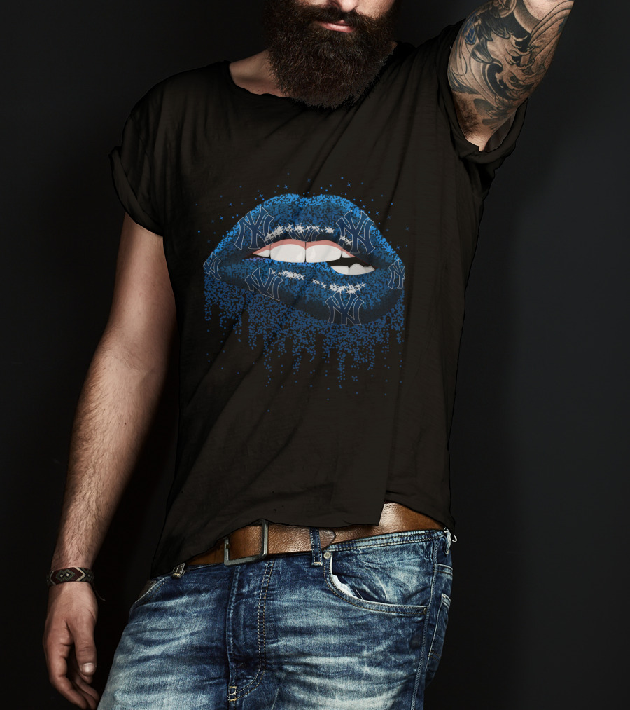 Glitter Lips New York Yankees Fan Art With Iconic Blue T-Shirt