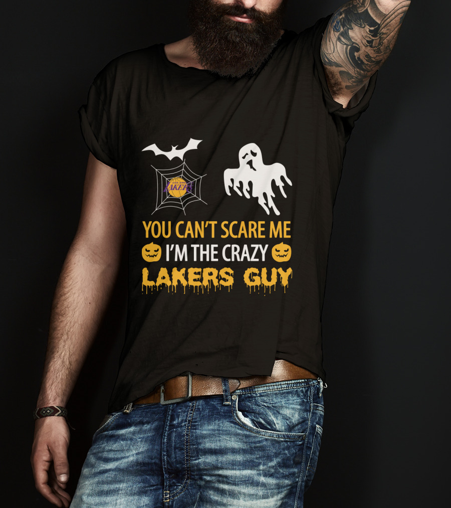You Can't Scare Me I'm The Crazy Lakers Guy Halloween Ghosts And Pumpkins T-Shirt
