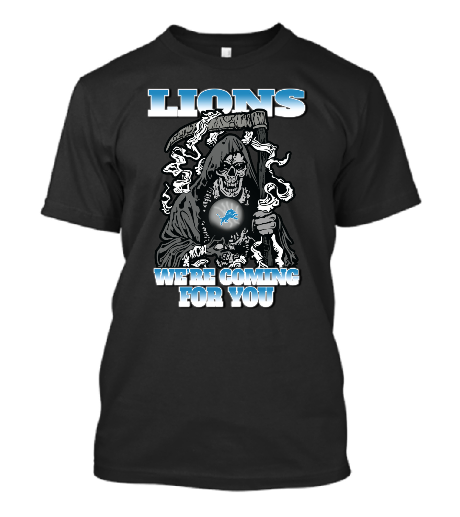 Lions We’re Coming For You Grim Reaper Detroit Fans T-Shirt