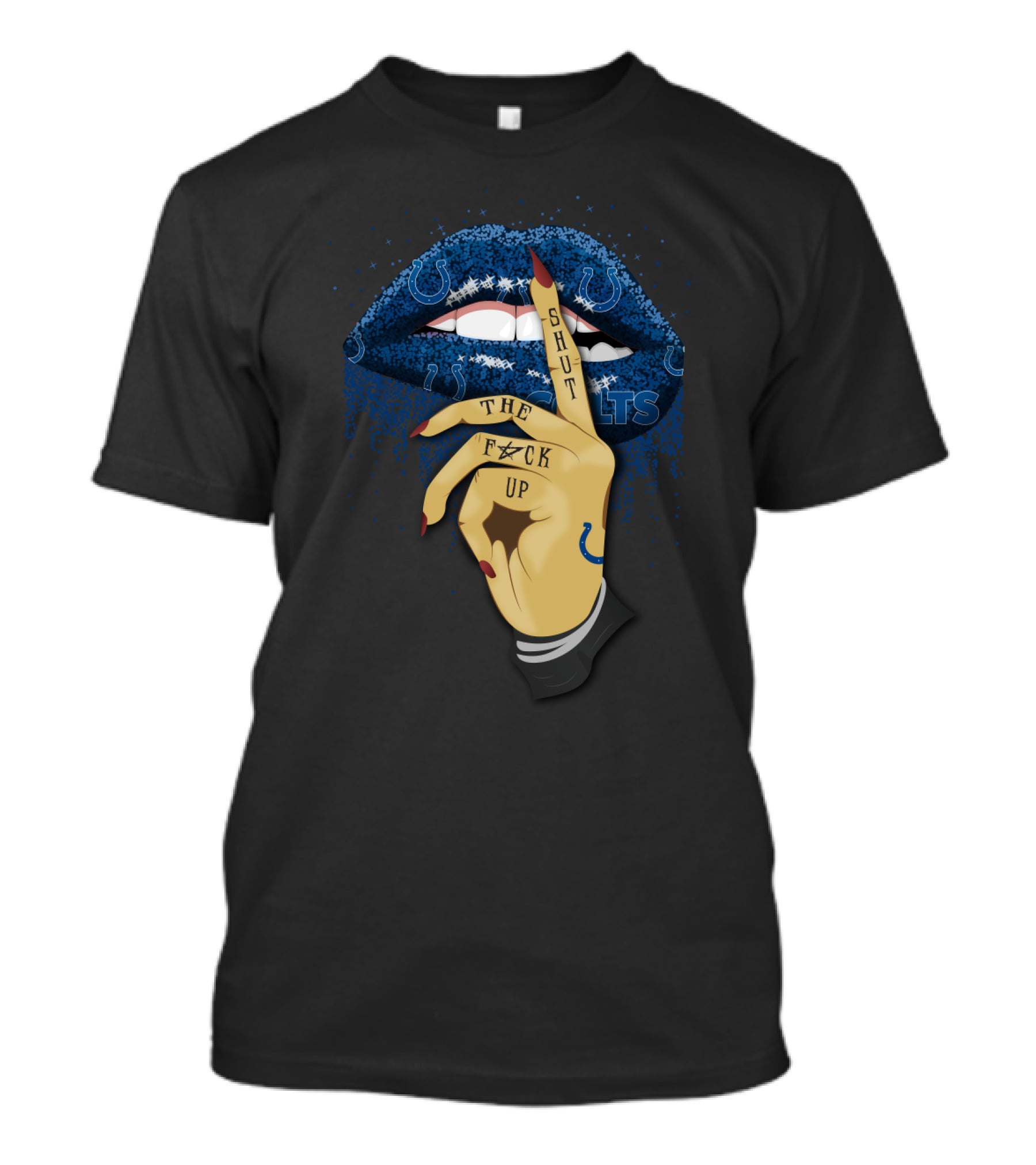 Indianapolis Colts Lips With Shut Up Finger Tattoo T-Shirt