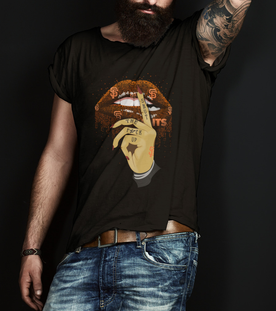 San Francisco Giants Glitter Lip Shut Up Hand Gesture Fan T-Shirt