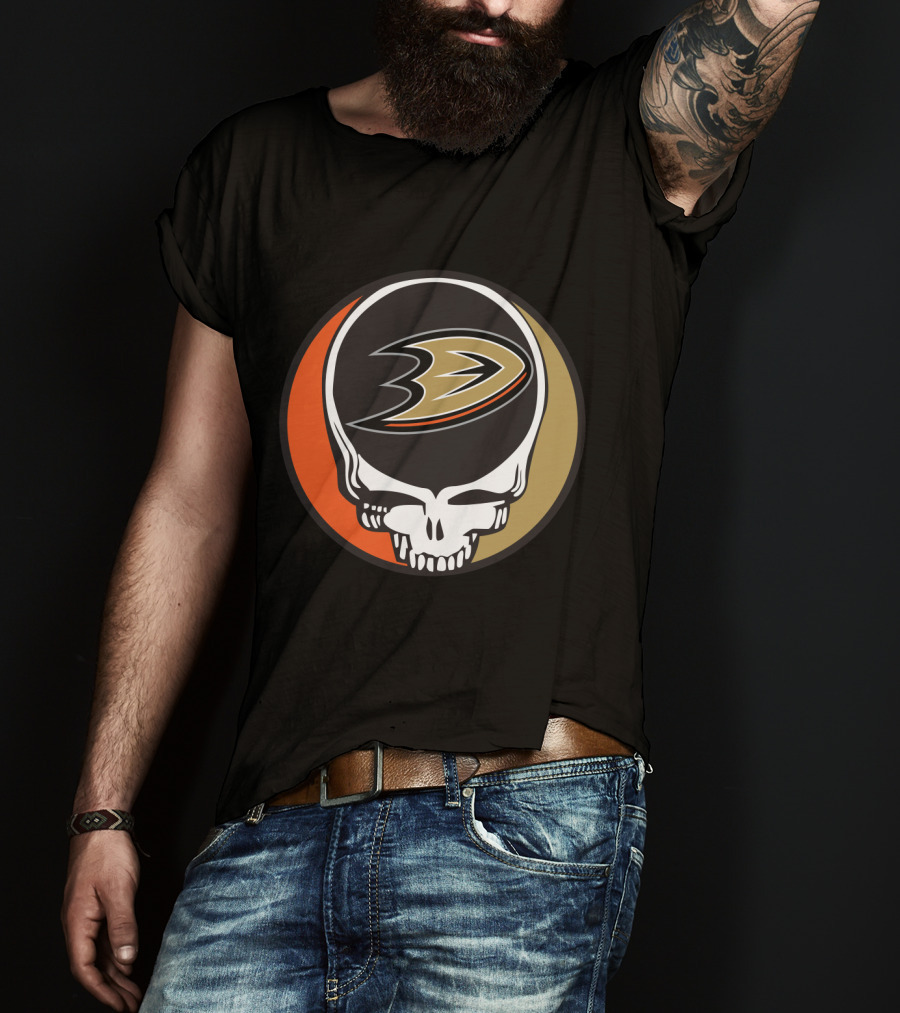 Anaheim Ducks Fans Grateful Dead Skull Logo Fusion T-Shirt