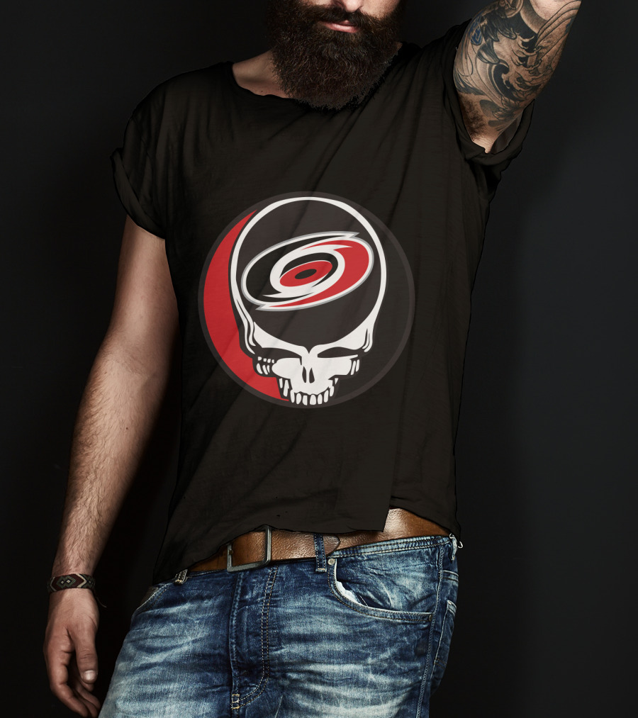 Carolina Hurricanes Fans Grateful Dead Skull Logo Fusion T-Shirt