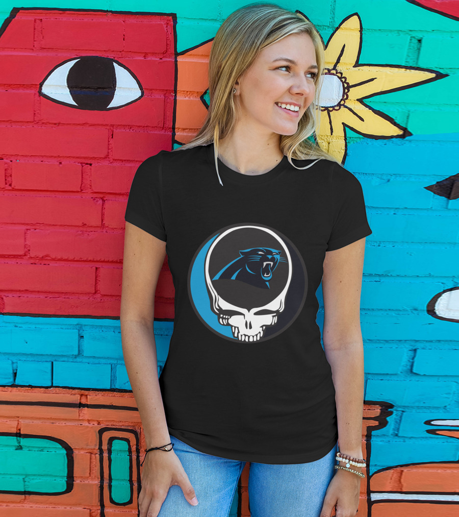 Carolina Panthers Fans Grateful Dead Skull Logo Fusion T-Shirt