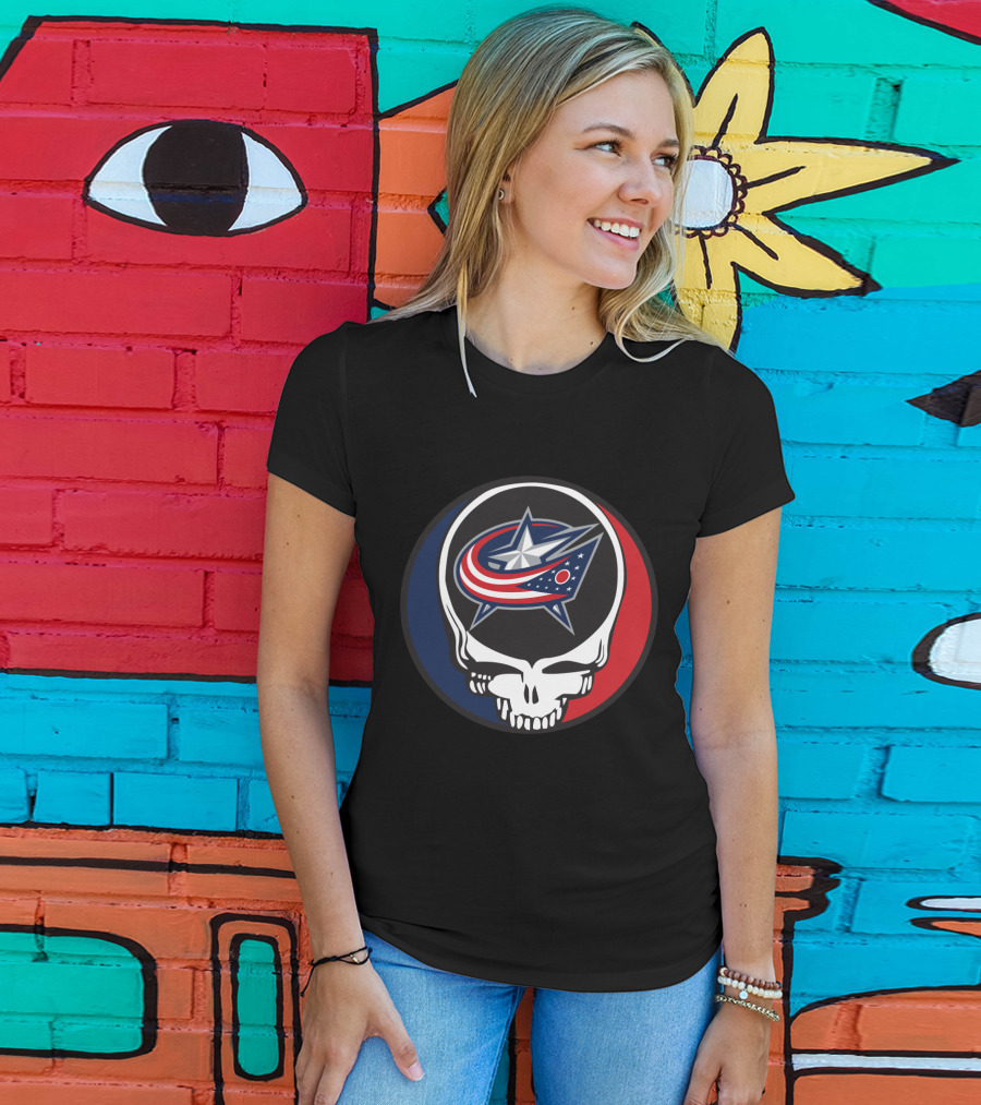 Columbus Blue Jackets And Grateful Dead Skull Logo Fusion For Fans T-Shirt