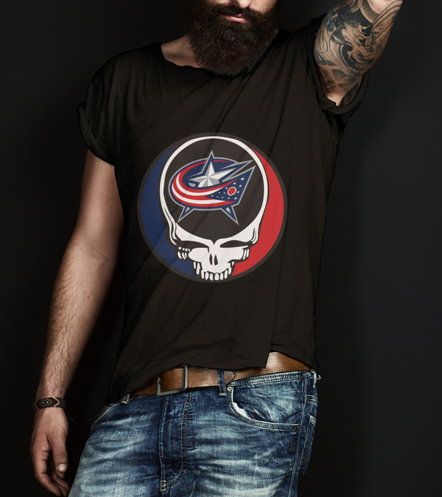 Columbus Blue Jackets And Grateful Dead Skull Logo Fusion For Fans T-Shirt