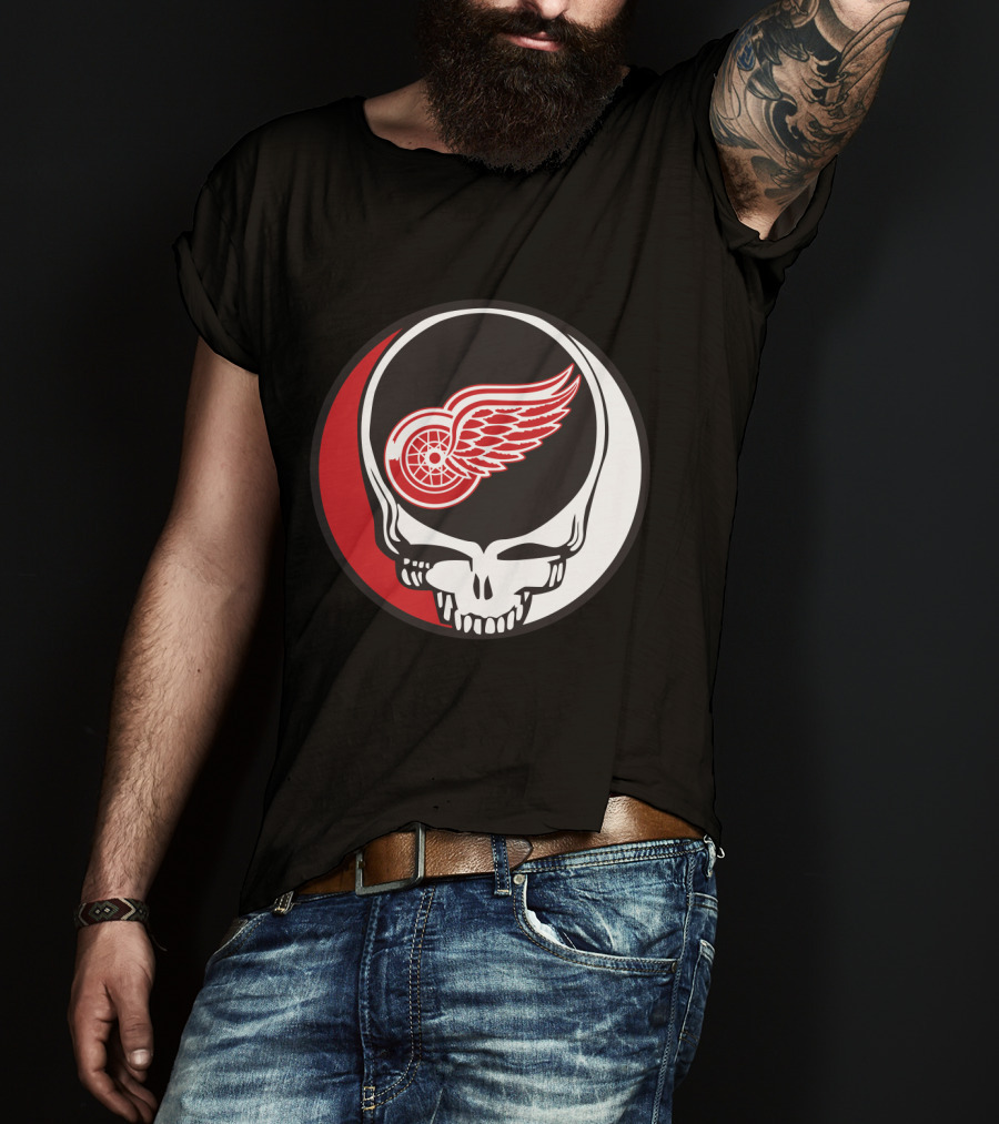 Grateful Dead Skull With Detroit Red Wings Logo For Fans T-Shirt