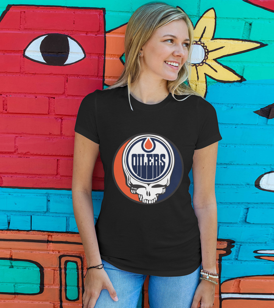 Grateful Dead Skull With Edmonton Oilers Logo And Colors For Fans T-Shirt