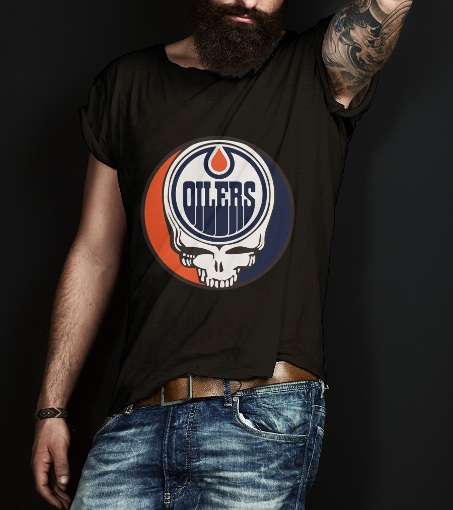 Grateful Dead Skull With Edmonton Oilers Logo And Colors For Fans T-Shirt