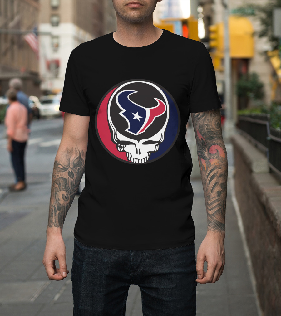Grateful Dead Skull With Houston Texans Logo For Fans T-Shirt
