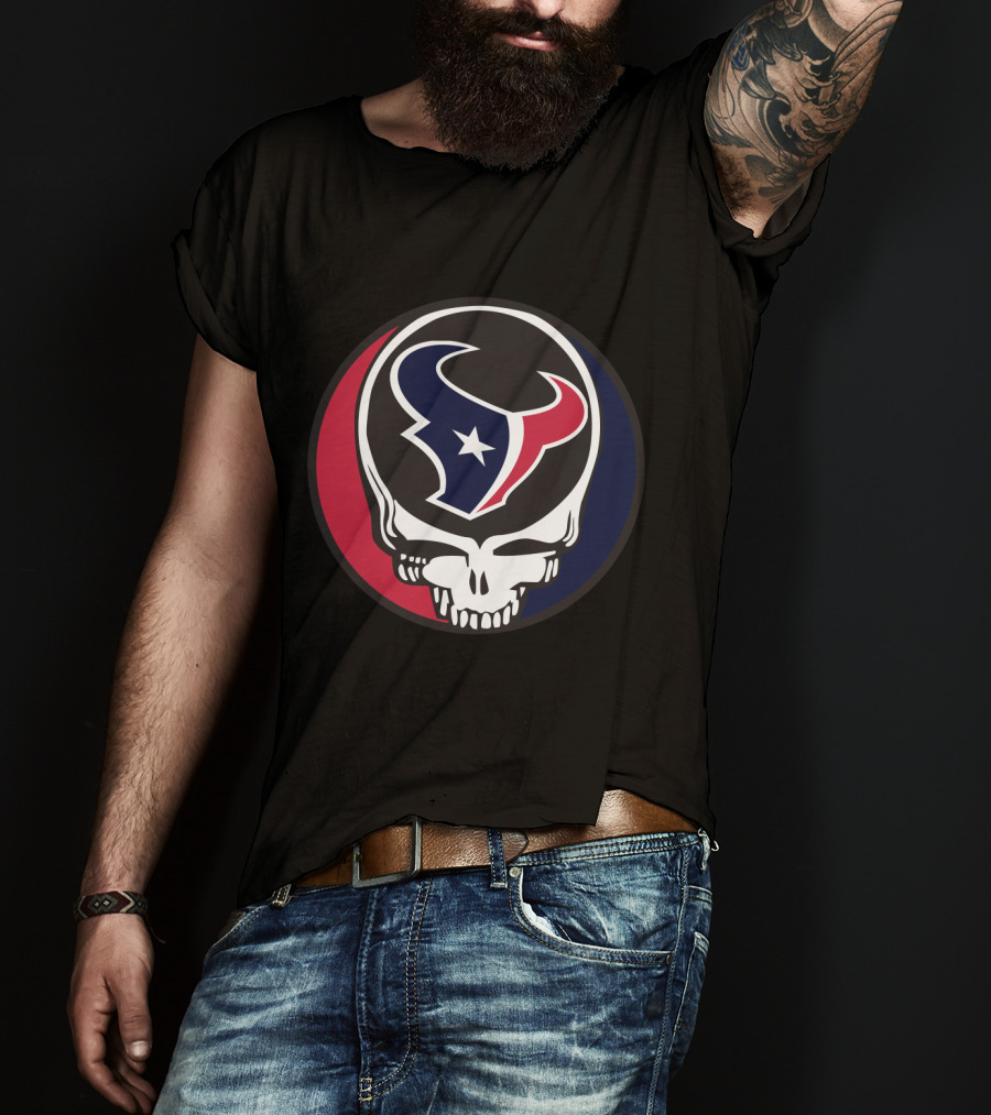 Grateful Dead Skull With Houston Texans Logo For Fans T-Shirt