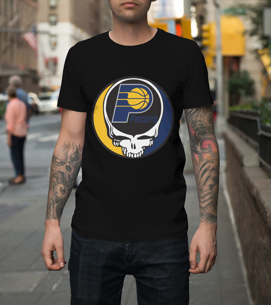 Grateful Dead Skull Logo Meets Indiana Pacers Basketball Fans T-Shirt