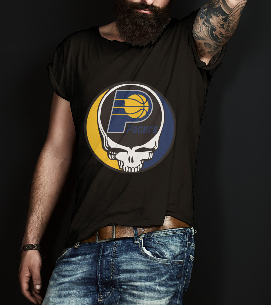 Grateful Dead Skull Logo Meets Indiana Pacers Basketball Fans T-Shirt