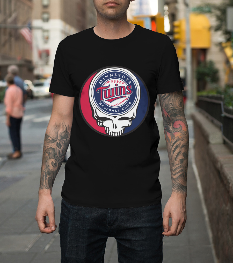 Minnesota Twins Baseball Club And Grateful Dead Skull Logo Mashup T-Shirt
