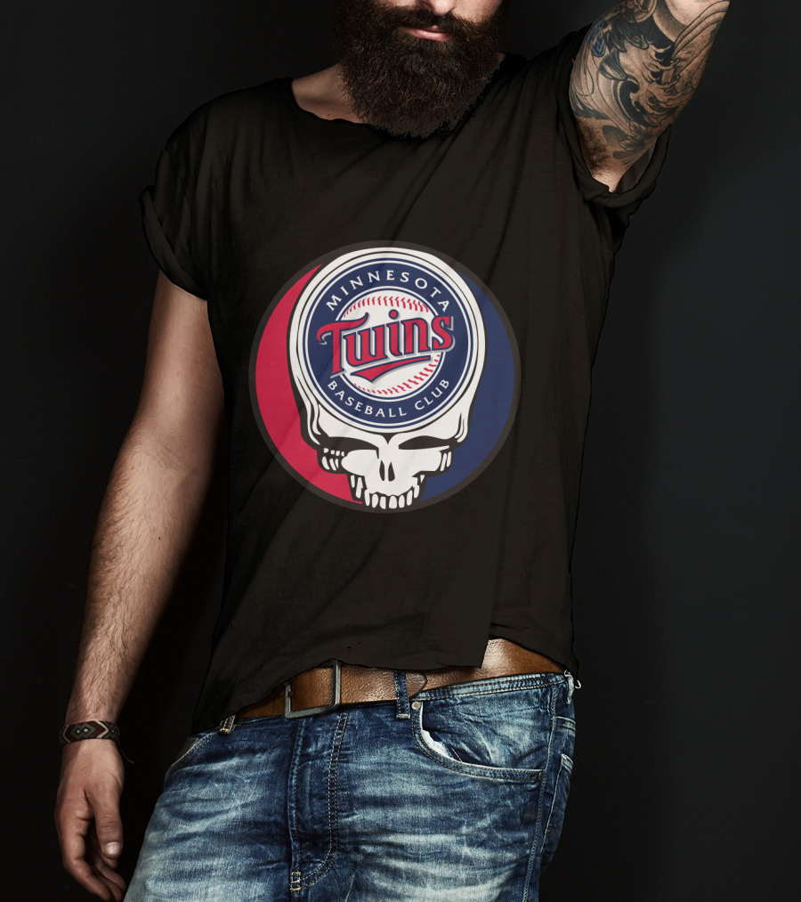 Minnesota Twins Baseball Club And Grateful Dead Skull Logo Mashup T-Shirt