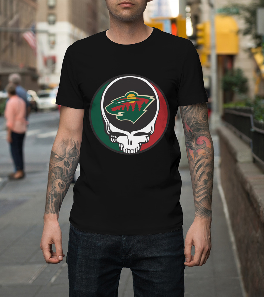 Minnesota Wild Fans Grateful Dead Skull And Bear Head T-Shirt