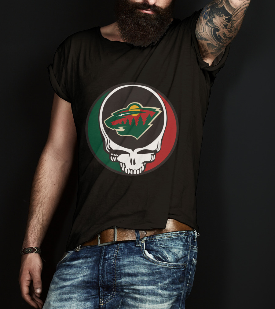 Minnesota Wild Fans Grateful Dead Skull And Bear Head T-Shirt