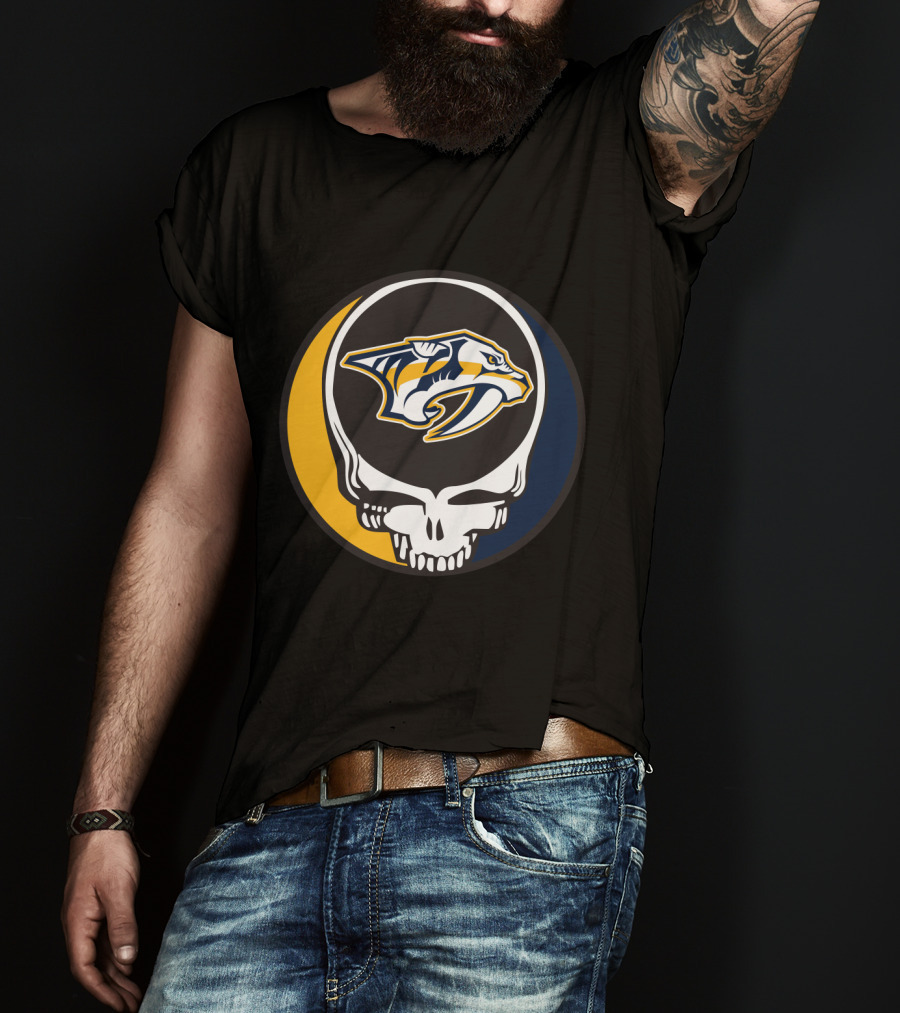 Nashville Predators Logo With Grateful Dead Skull Design For Fans T-Shirt