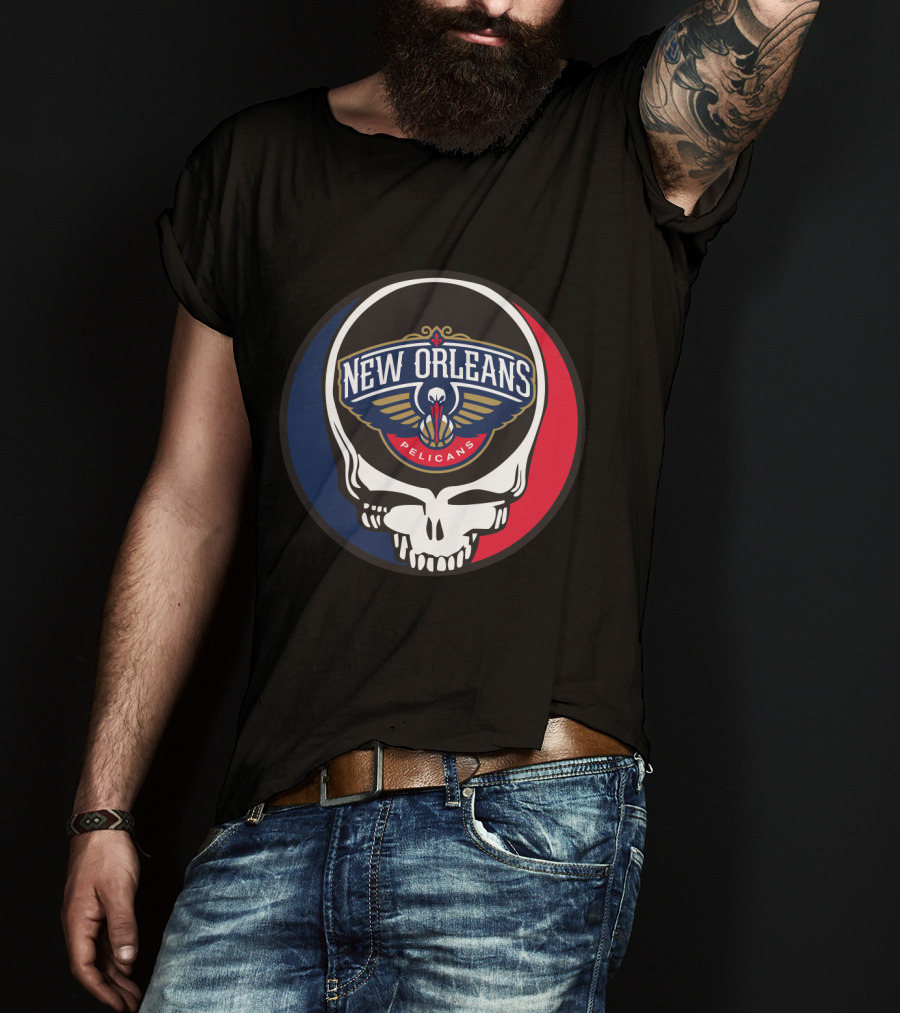 New Orleans Pelicans Basketball Skull Grateful Dead Fans T-Shirt