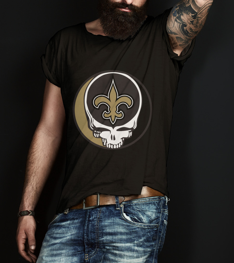 Grateful Dead Skull Logo Meets New Orleans Saints Fleur-De-Lis T-Shirt