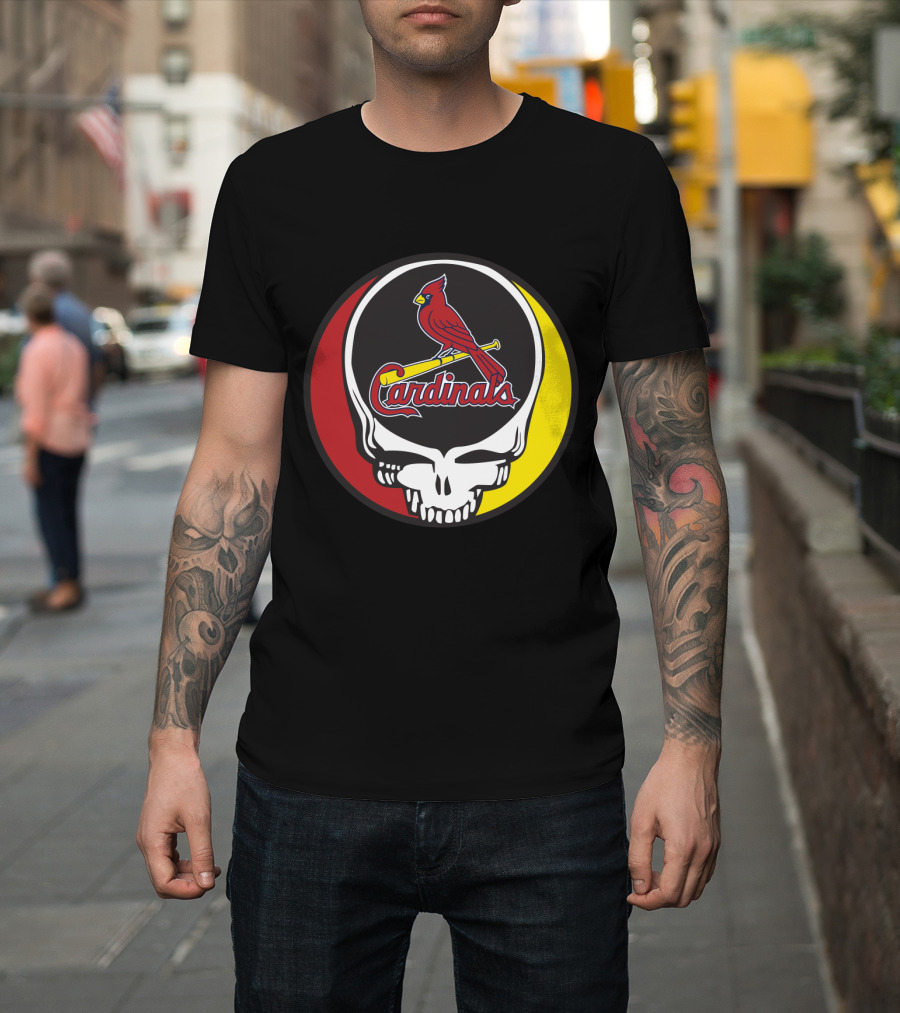 Grateful Dead Skull Design With St. Louis Cardinals Logo For Fans T-Shirt