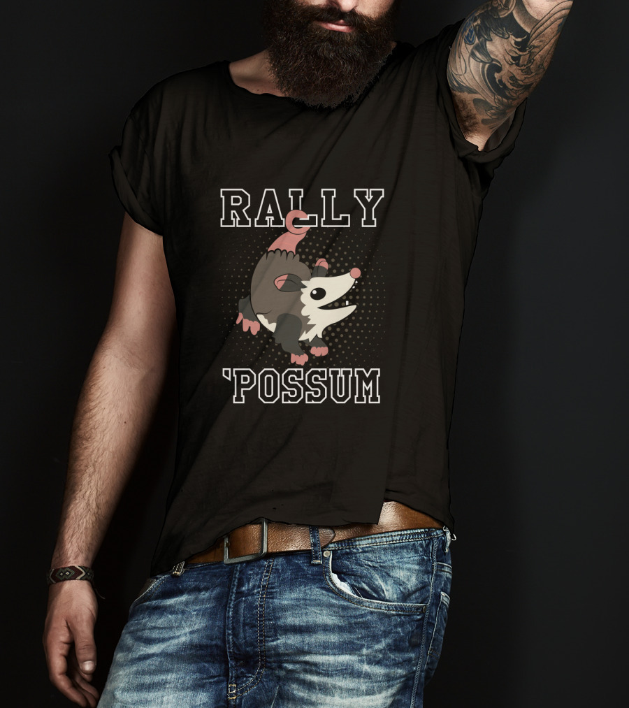 Rally Possum Cartoon Animal With Stars T-Shirt